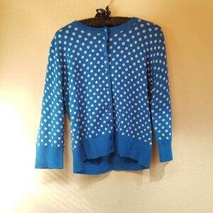 Spense Knits Womens Size Large Blue Button Down Sweater Long Sleeves Polka Dots
